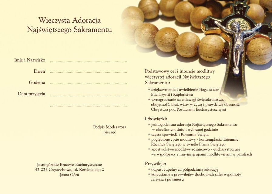 Dyplom Jasnogórskiego Bractwa Eucharystycznego